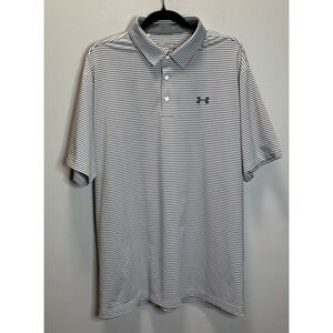 Underarmour Shirt Men's HeatGear SZ 2XL Gray White Stripes Polo Style